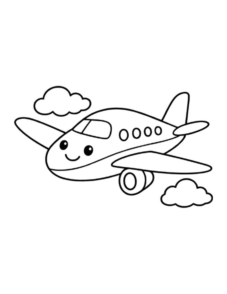 Airplane Coloring Page for Kids — free printable black and white line art