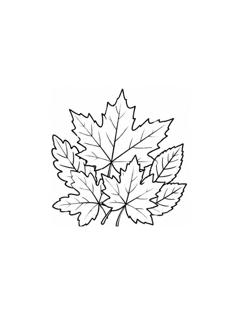 Autumn Leaves Coloring Page for Kids — free printable black and white line art