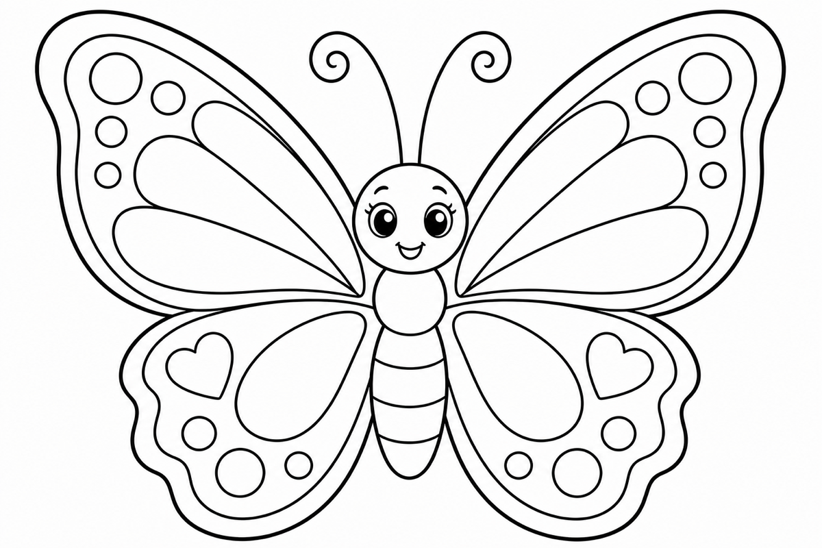Butterfly Coloring Page for Kids — free printable black and white line art