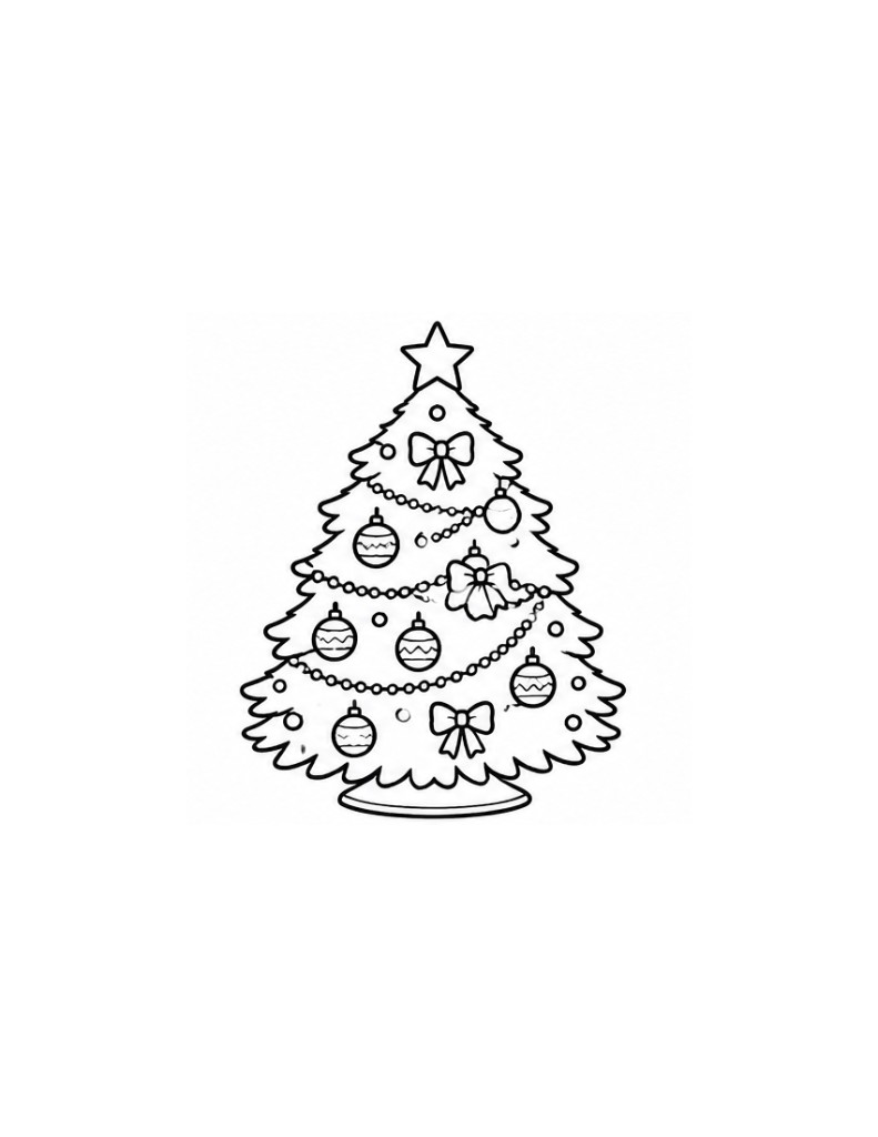 Christmas Tree Coloring Page for Kids — free printable black and white line art