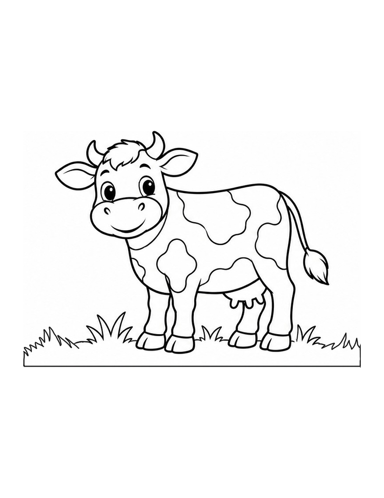 Cow Coloring Page for Kids — free printable black and white line art