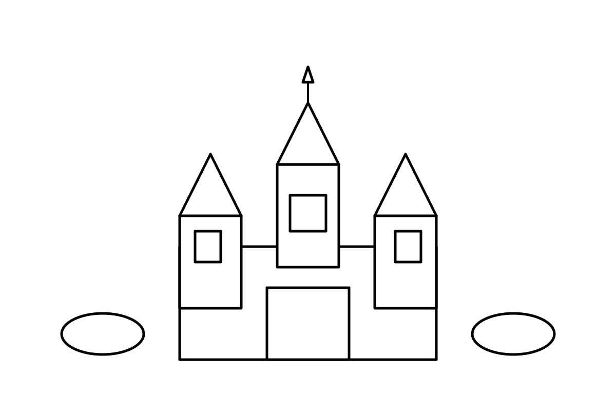 Fairy Castle Coloring Page for Kids — free printable black and white line art