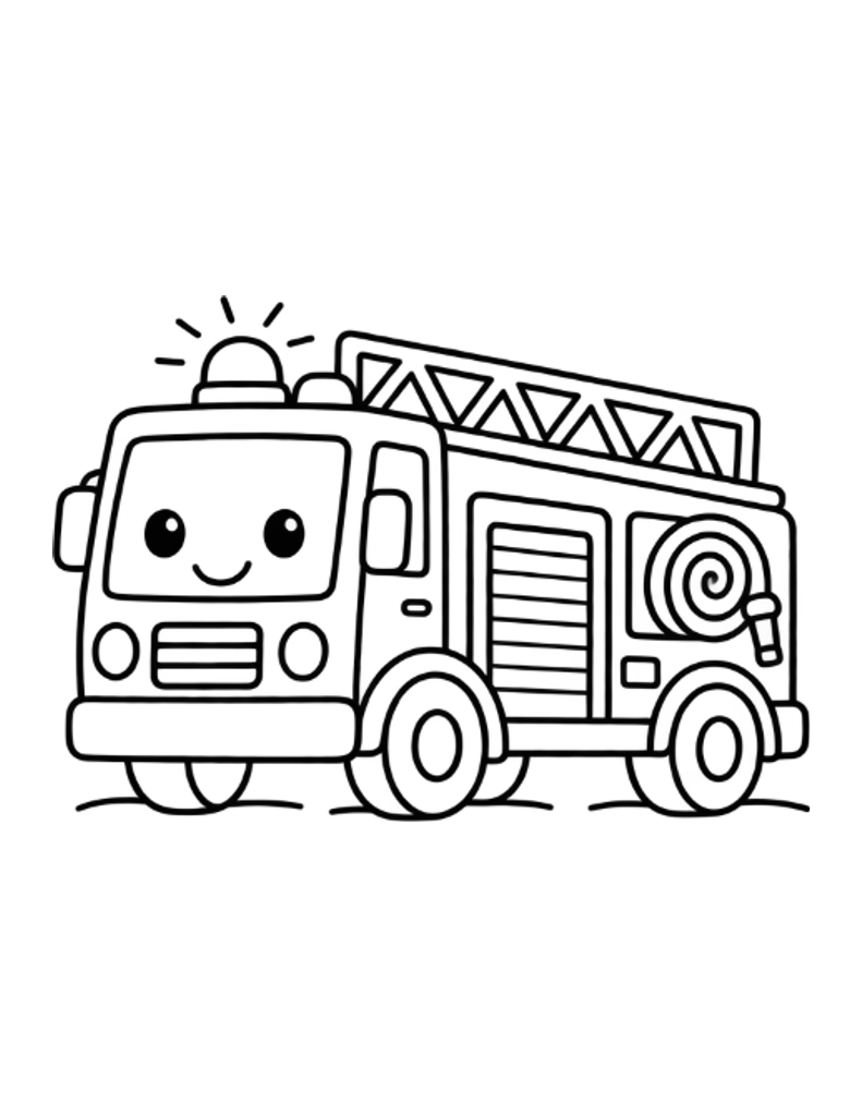 Fire Truck Coloring Page for Kids — free printable black and white line art
