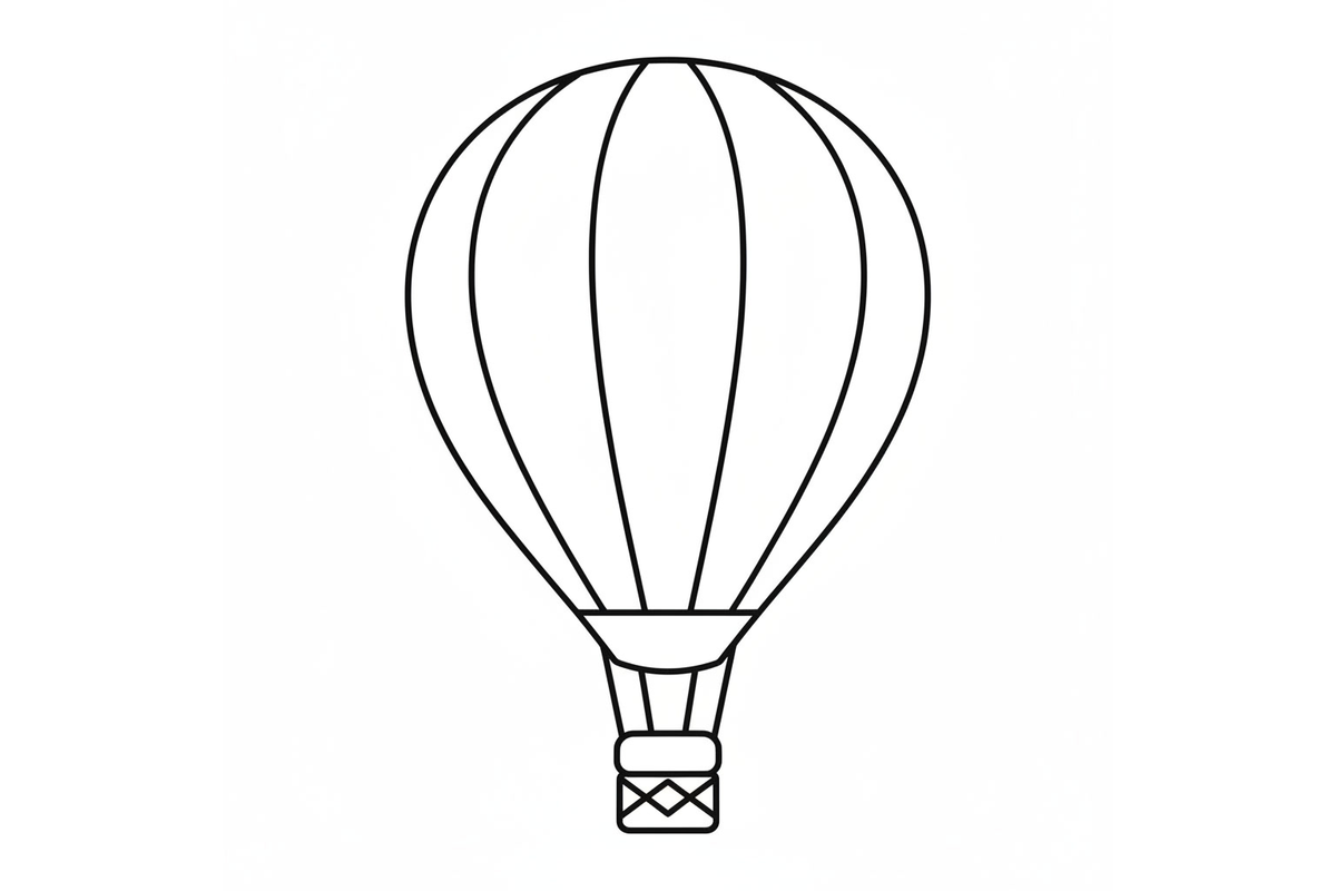 Hot Air Balloon Coloring Page for Kids — free printable black and white line art