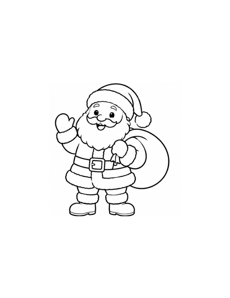 Santa Coloring Page for Kids — free printable black and white line art