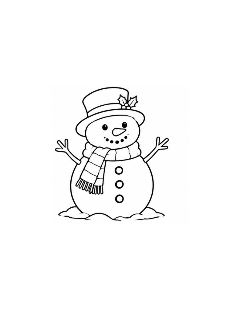 Snowman Coloring Page for Kids — free printable black and white line art