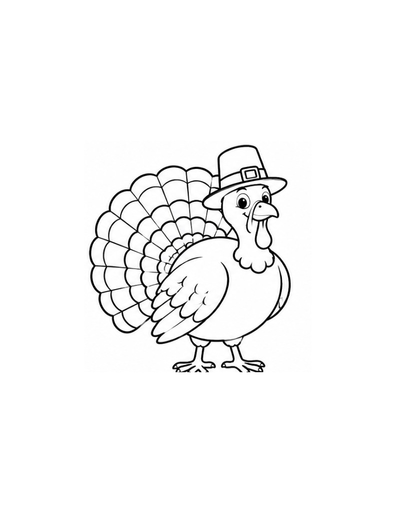 Thanksgiving Turkey Coloring Page for Kids — free printable black and white line art