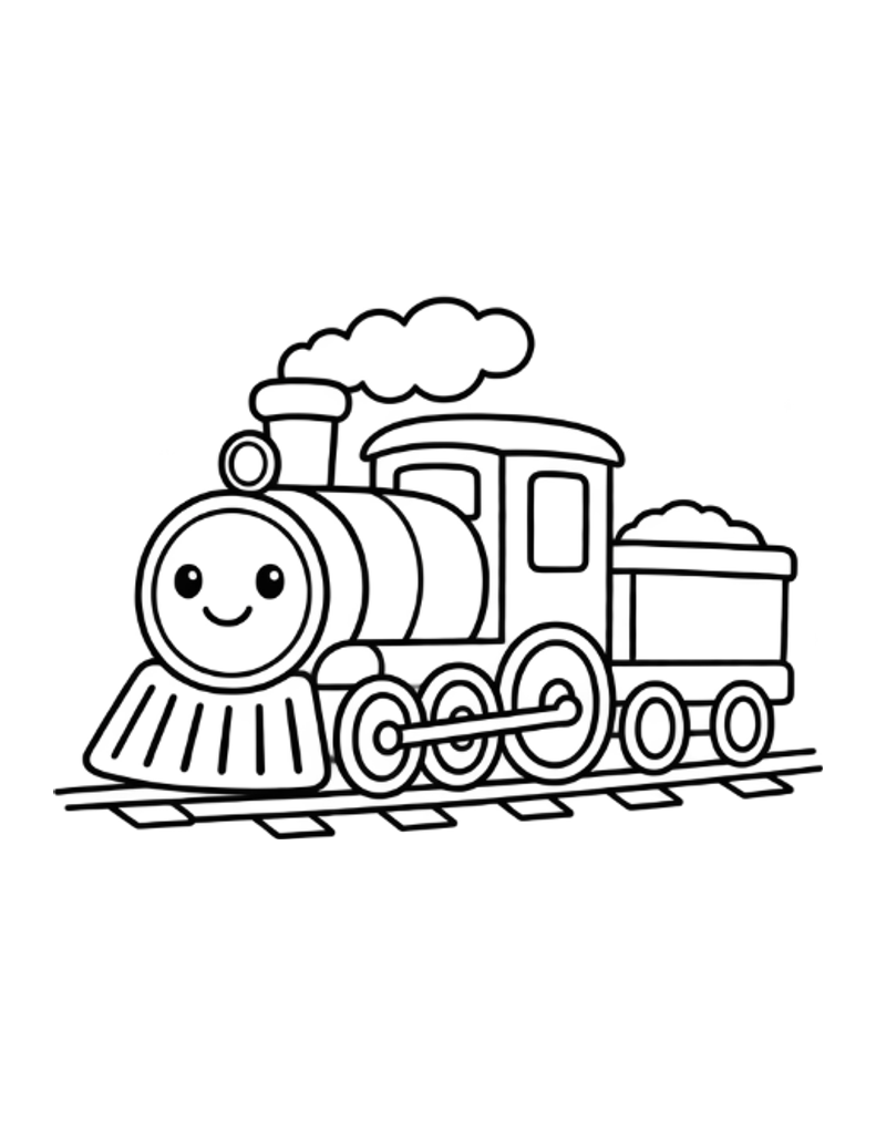 Train Coloring Page for Kids — free printable black and white line art